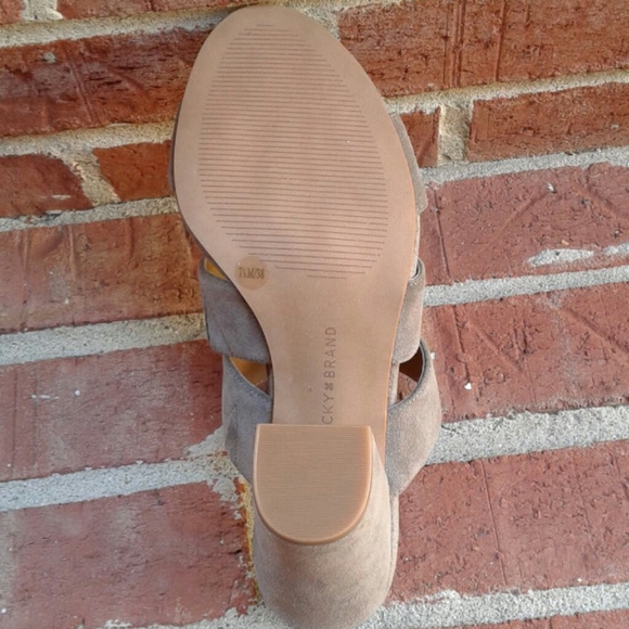 Lucky Brand Deep Taupe Ribbon Cut Suede Slides - Picture 6 of 8